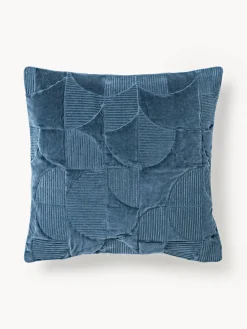Mantas|Cojines Decorativos>Westwing Collection Funda de cojín bordada con estampado geométrico Verina Azul oscuro