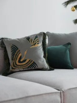 Mantas|Cojines Decorativos>Westwing Collection Funda de cojín bordada de terciopelo con flecos Onyx