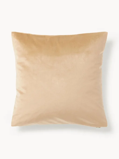 Cojines Decorativos|Mantas>Westwing Collection Funda de cojín bordada de terciopelo Elefco Beige, dorado