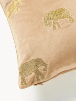 Cojines Decorativos|Mantas></noscript>Westwing Collection Funda de cojín bordada de terciopelo Elefco Beige, dorado