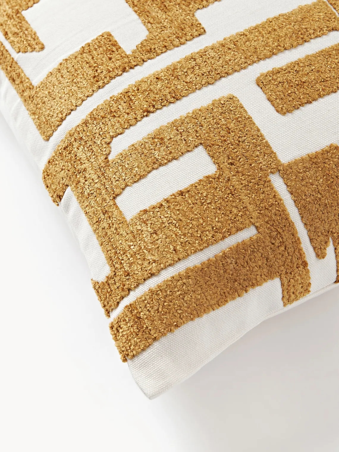 Mantas|Cojines Decorativos>Westwing Collection Funda de cojín bordada de chenilla Fran Amarillo mostaza, blanco Off White