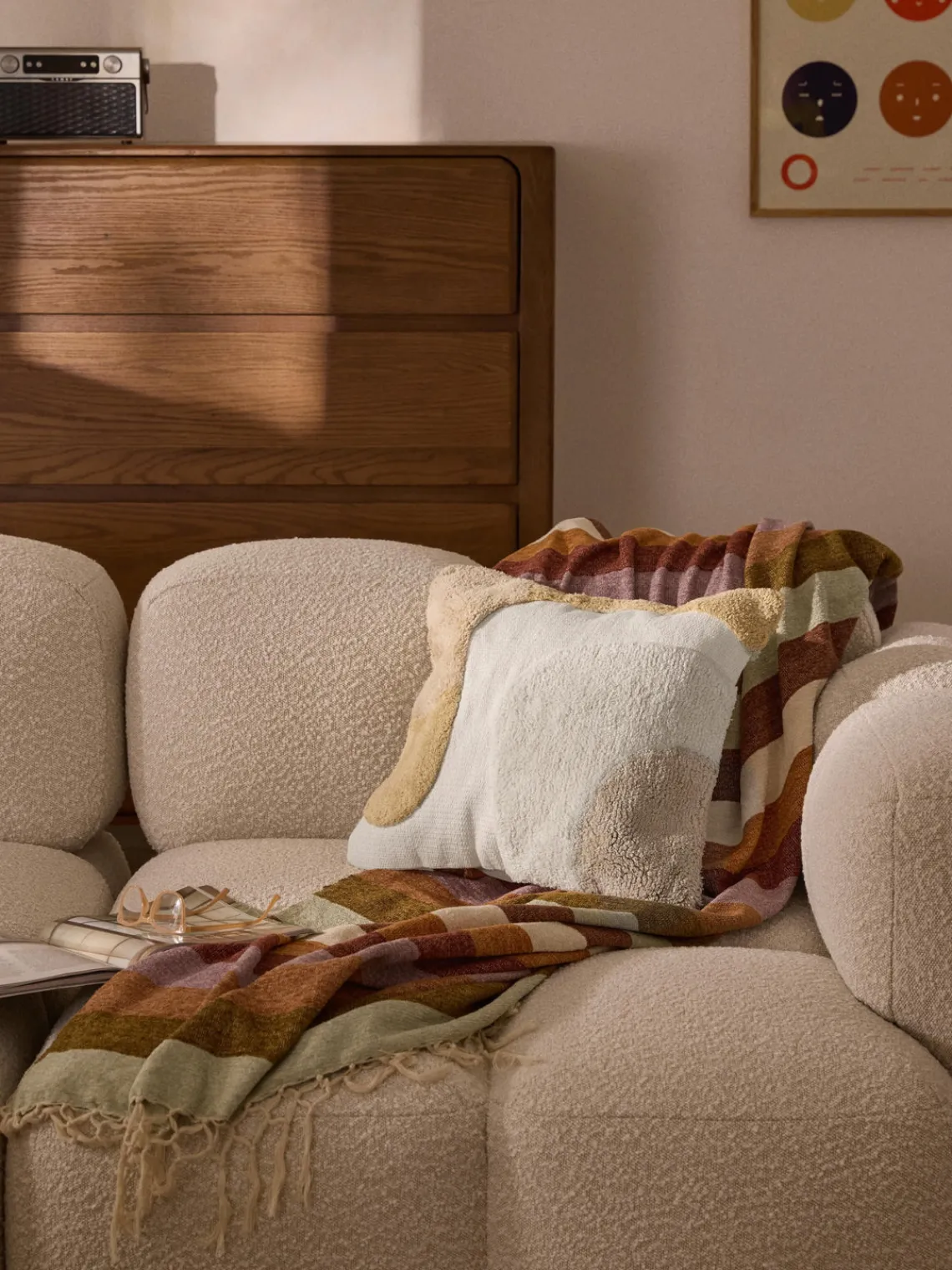 Cojines Decorativos|Mantas>Westwing Collection Funda de cojín capitoné con mechones decorativos Malu Tonos beige, blanco crema