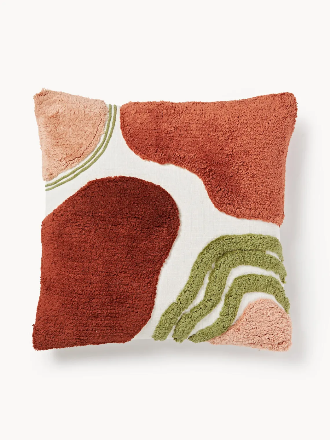 Mantas|Cojines Decorativos>Westwing Collection Funda de cojín capitoné con mechones decorativos Coraline Tonos rojos, verde, lanco crema