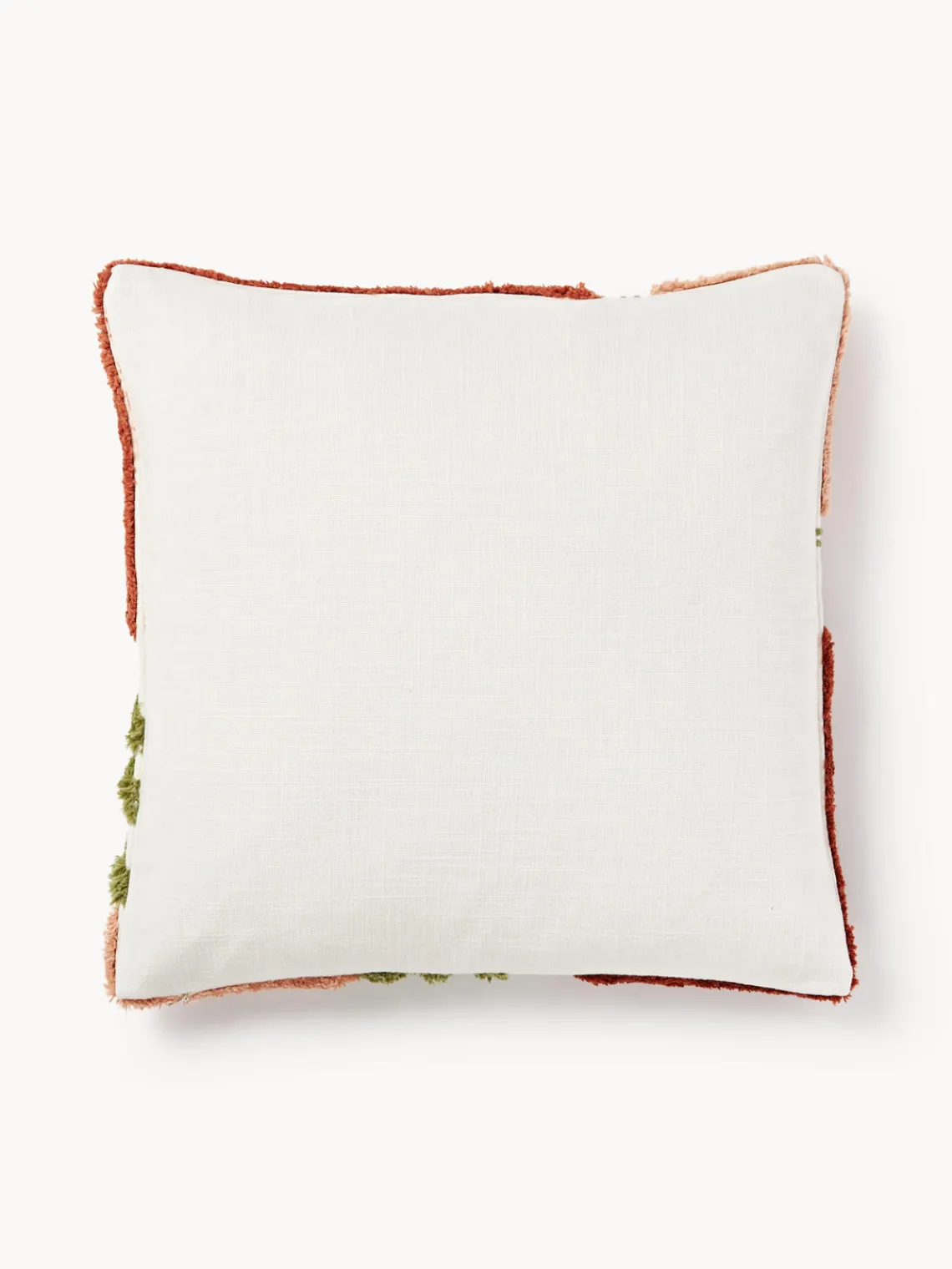 Mantas|Cojines Decorativos>Westwing Collection Funda de cojín capitoné con mechones decorativos Coraline Tonos rojos, verde, lanco crema