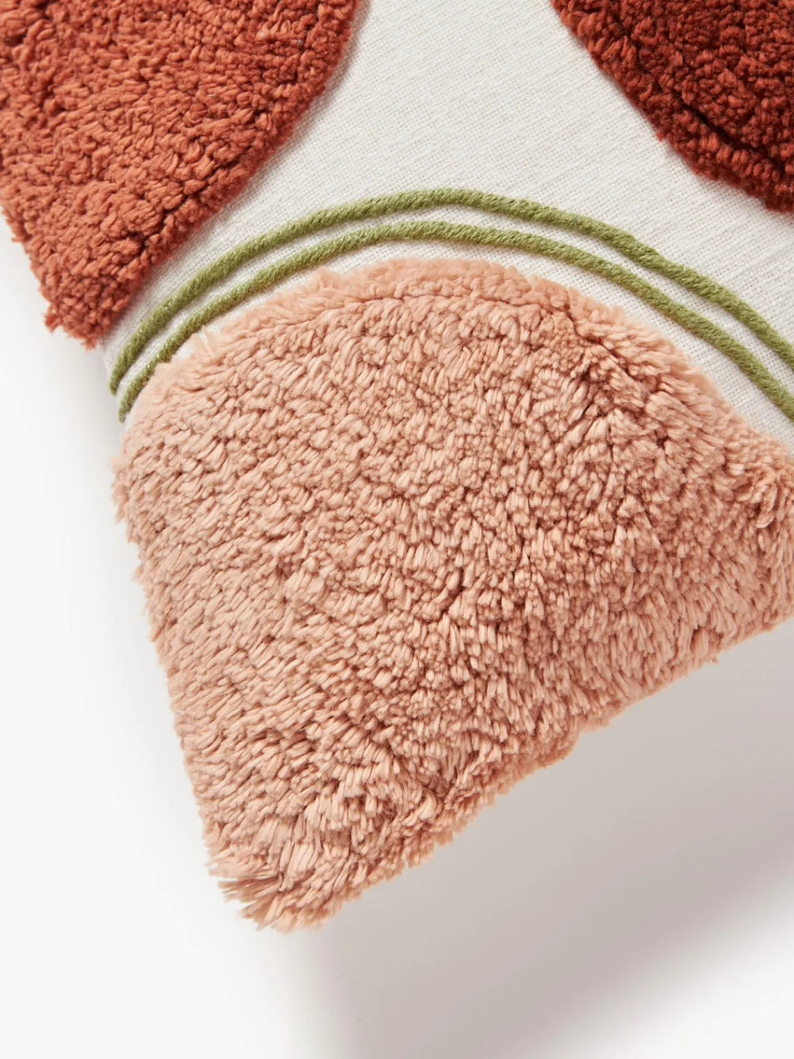 Mantas|Cojines Decorativos>Westwing Collection Funda de cojín capitoné con mechones decorativos Coraline Tonos rojos, verde, lanco crema