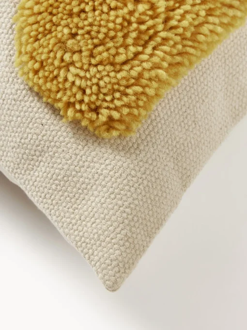 Cojines Decorativos|Mantas>Westwing Collection Funda de cojín con estampado abstracto Flick Amarillo mostaza, blanco crema
