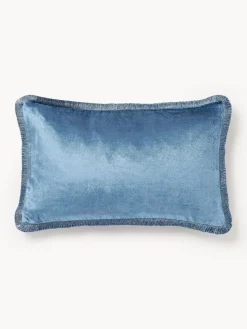 Mantas|Cojines Decorativos>Westwing Collection Funda de cojín con flecos Nikita Azul claro