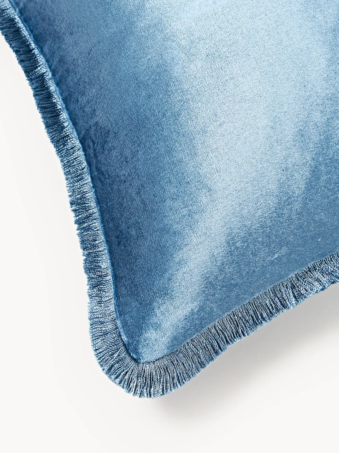 Mantas|Cojines Decorativos>Westwing Collection Funda de cojín con flecos Nikita Azul claro