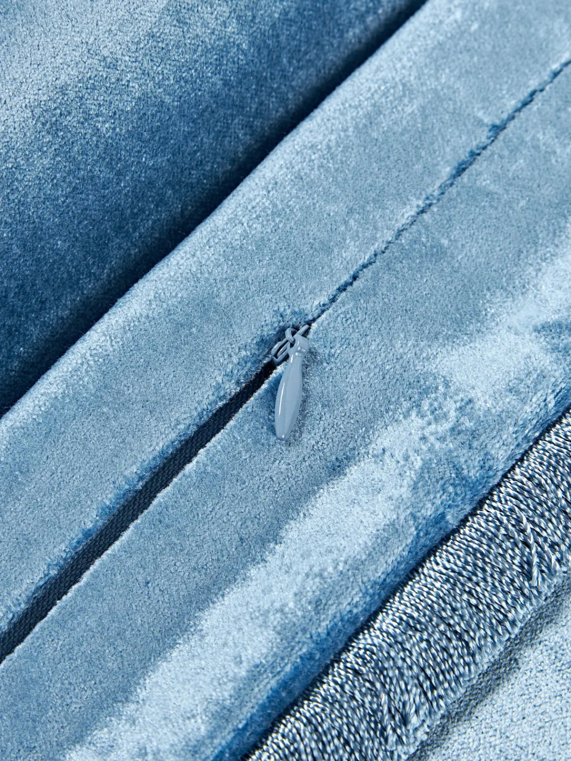 Mantas|Cojines Decorativos>Westwing Collection Funda de cojín con flecos Nikita Azul claro