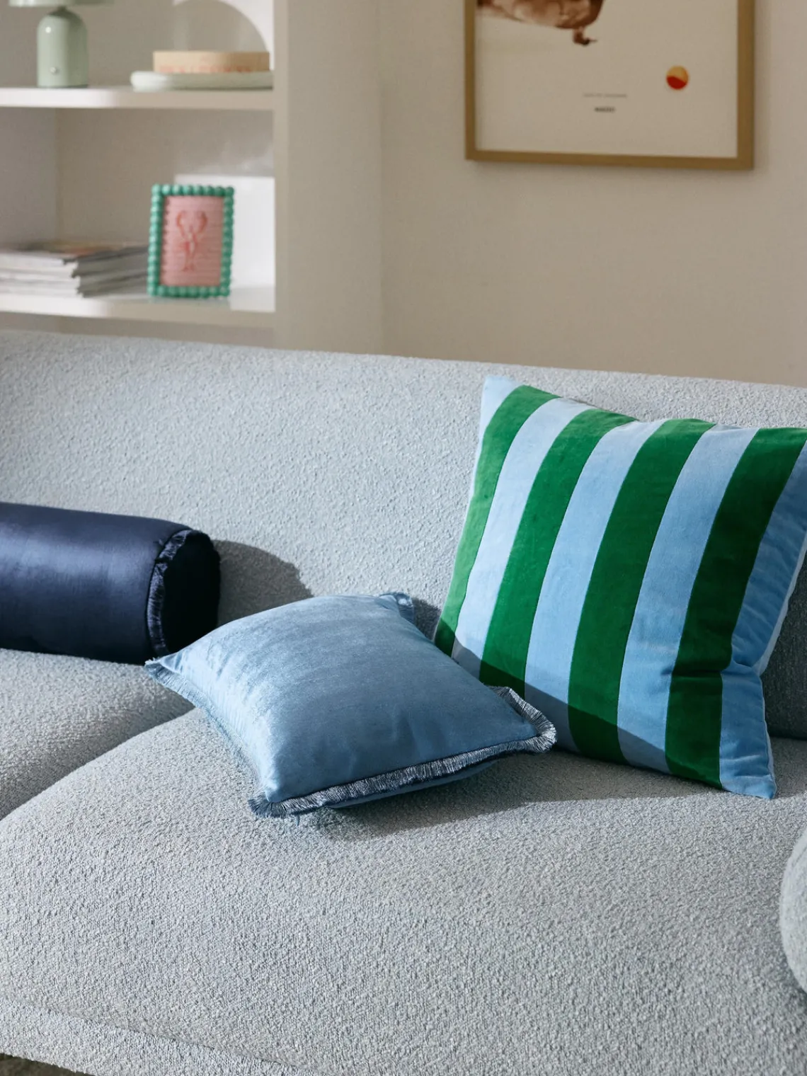 Mantas|Cojines Decorativos>Westwing Collection Funda de cojín con flecos Nikita Azul claro