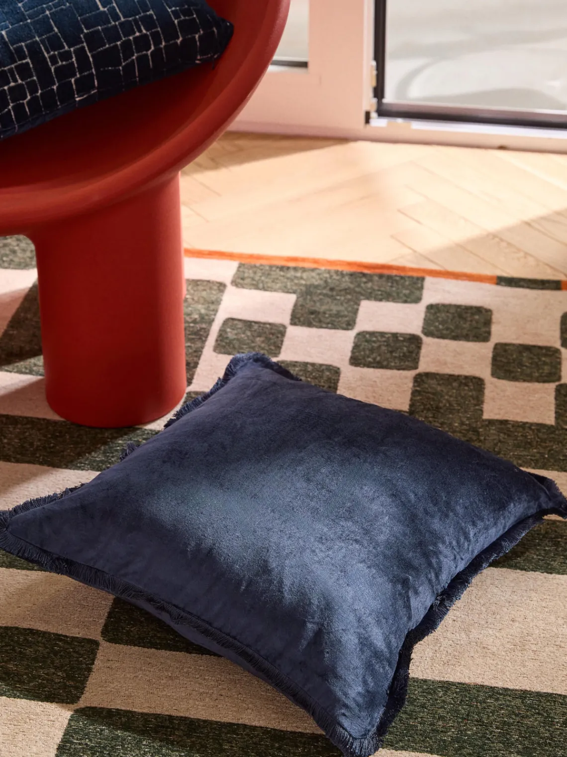 Mantas|Cojines Decorativos>Westwing Collection Funda de cojín con flecos Nikita Azul oscuro