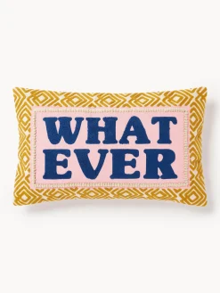 New Funda de cojín con inscripción bordada Whatever Mantas|Cojines Decorativos