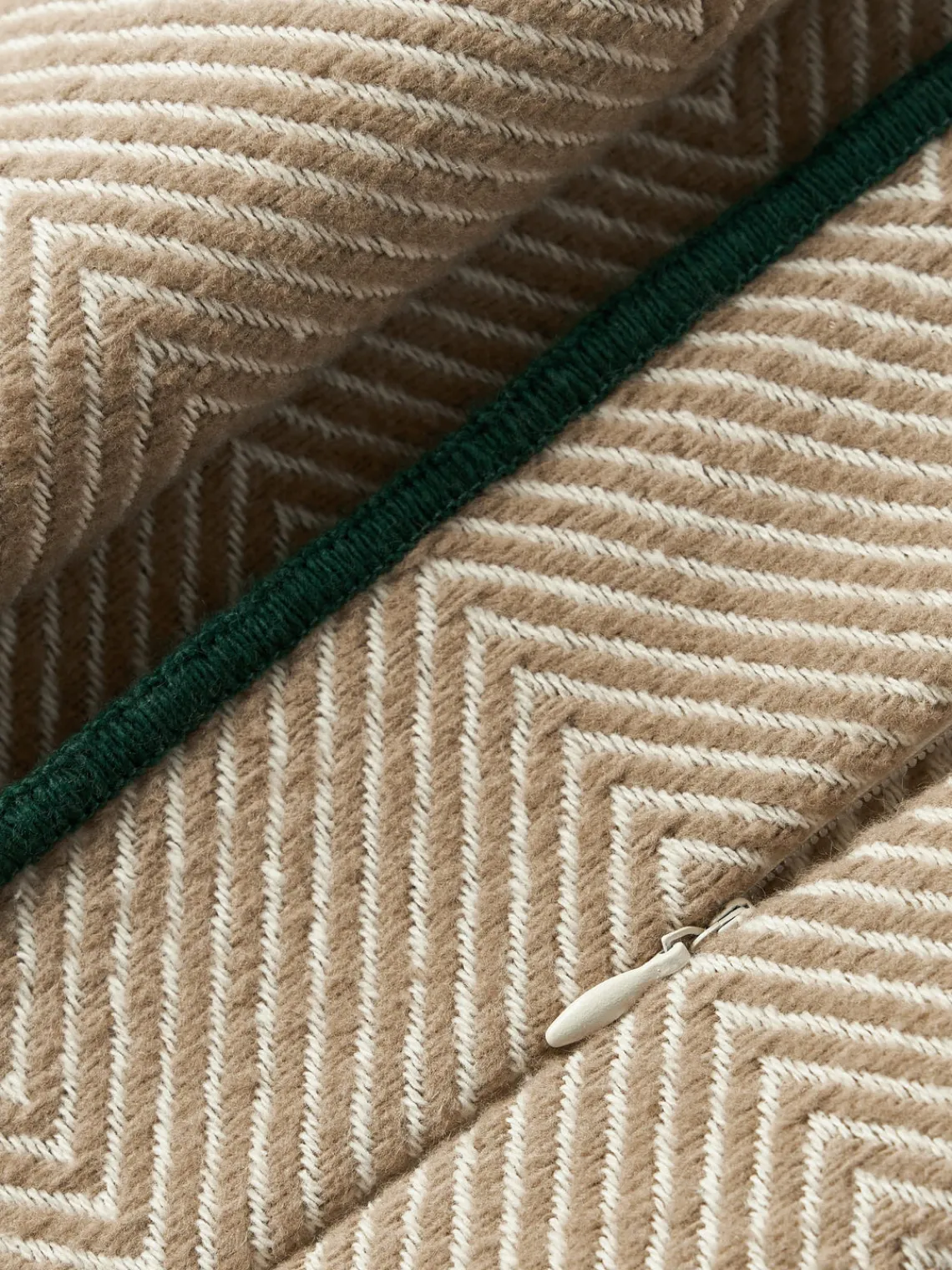 Mantas|Cojines Decorativos>Westwing Collection Funda de cojín con punto espiga Agatha Beige claro, verde oscuro