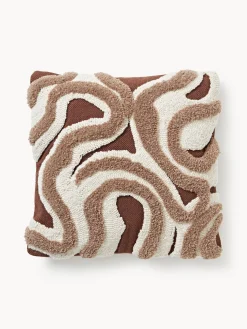 Mantas|Cojines Decorativos>Westwing Collection Funda de cojín con tejido capitoné Jiri Marrón oscuro, blanco Off White, marrón claro