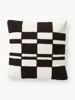 Cojines Decorativos|Mantas>Westwing Collection Funda de cojín con tejido a cuadros Scout Off White, negro