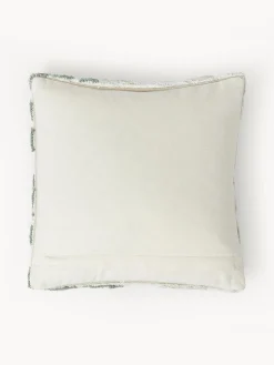 Mantas|Cojines Decorativos>Westwing Collection Funda de cojín de algodón con tejido capitoné Sela Tonos verdes, blanco crema