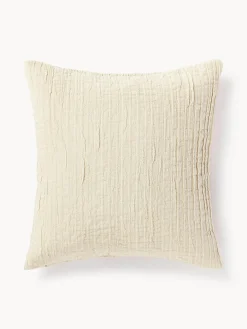 Mantas|Cojines Decorativos>Westwing Collection Funda de cojín de algodón con plisado Artemis Blanco crema
