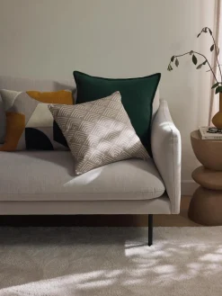 Mantas|Cojines Decorativos>Westwing Collection Funda de cojín de algodón estampado abstracto Nomi Amarillo mostaza, verde oscuro, blanco Off White, greige