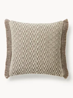 Cojines De Exterior|Cojines Decorativos>Westwing Collection Funda de cojín de exterior con tejido estampado y flecos Suria Beige claro, blanco Off White