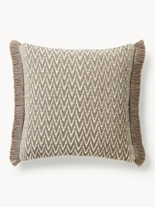 Cojines De Exterior|Cojines Decorativos>Westwing Collection Funda de cojín de exterior con tejido estampado y flecos Suria Beige claro, blanco Off White
