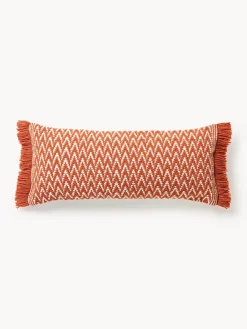Cojines De Exterior|Cojines Decorativos>Westwing Collection Funda de cojín de exterior con tejido estampado y flecos Suria Terracota, blanco Off White