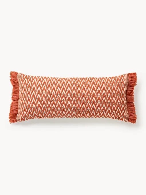 Cojines De Exterior|Cojines Decorativos>Westwing Collection Funda de cojín de exterior con tejido estampado y flecos Suria Terracota, blanco Off White