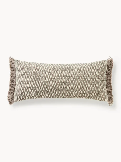 Mantas|Cojines De Exterior>Westwing Collection Funda de cojín de exterior con tejido estampado y flecos Suria Beige claro, blanco Off White