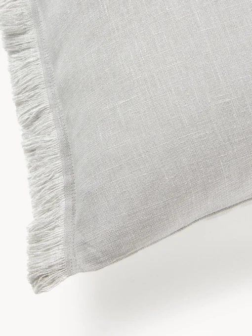Cojines Decorativos|Cojines Decorativos>Westwing Collection Funda de cojín de lino con flecos Luana Gris claro