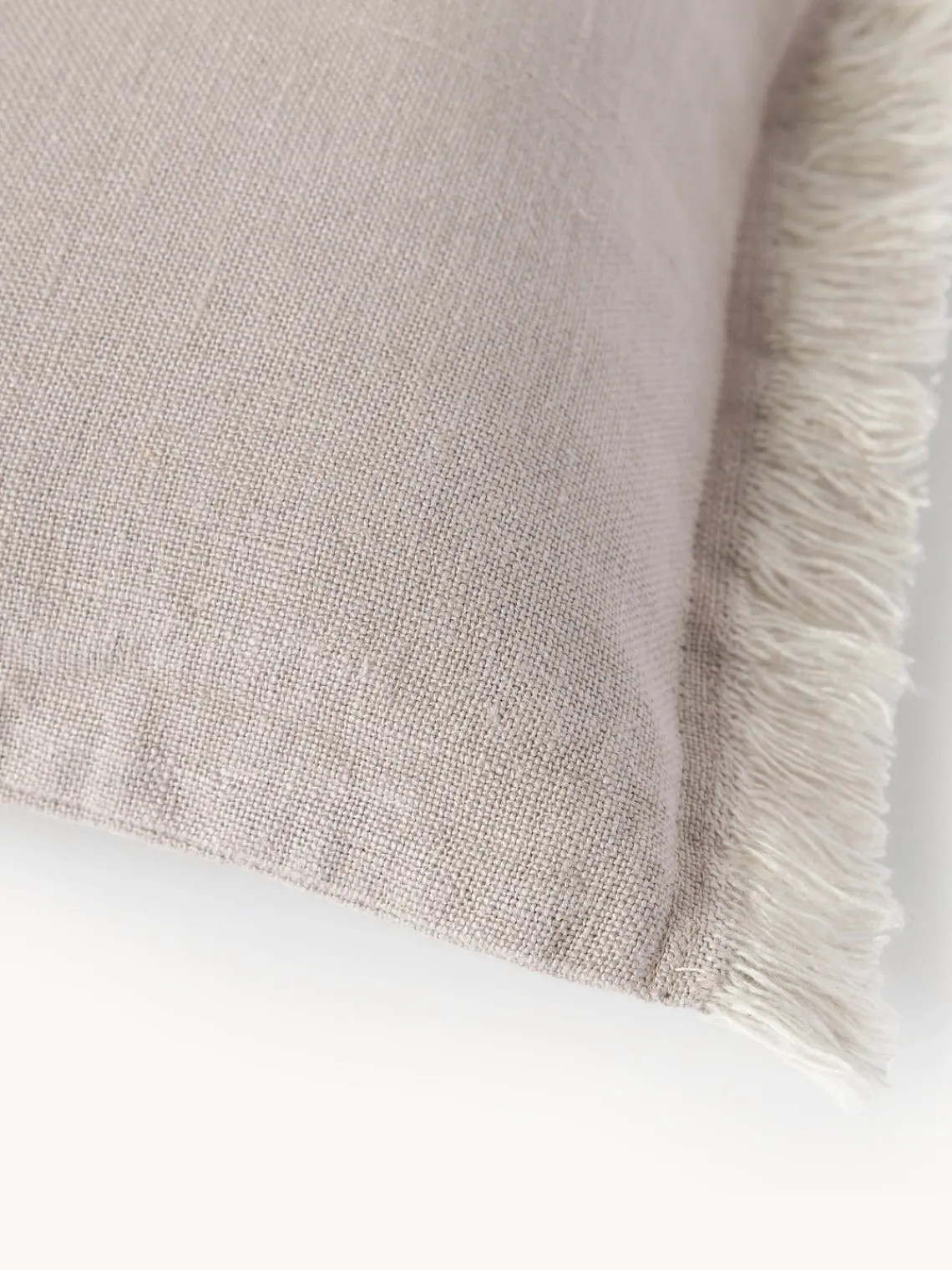 Mantas|Cojines Decorativos>Westwing Collection Funda de cojín de lino con flecos Luana Beige claro