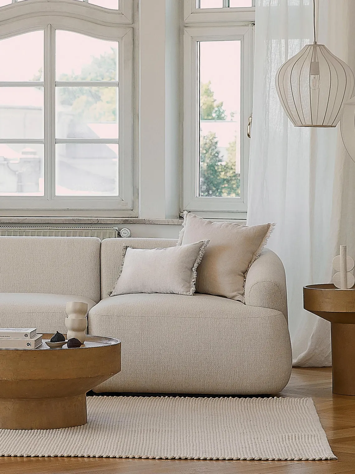 Mantas|Cojines Decorativos>Westwing Collection Funda de cojín de lino con flecos Luana Beige claro