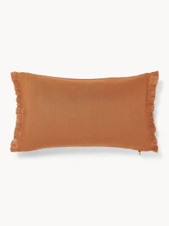 Mantas|Cojines Decorativos>Westwing Collection Funda de cojín de lino con flecos Luana Terracota