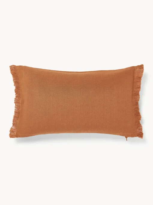 Mantas|Cojines Decorativos>Westwing Collection Funda de cojín de lino con flecos Luana Terracota