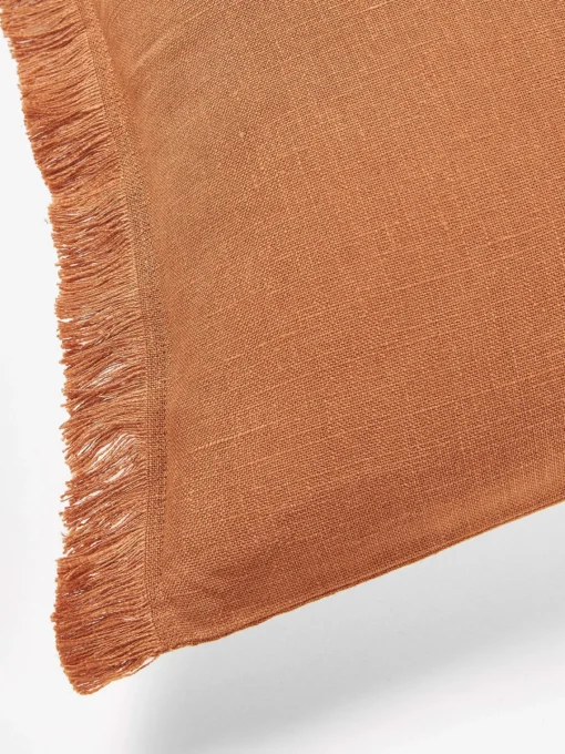 Mantas|Cojines Decorativos>Westwing Collection Funda de cojín de lino con flecos Luana Terracota