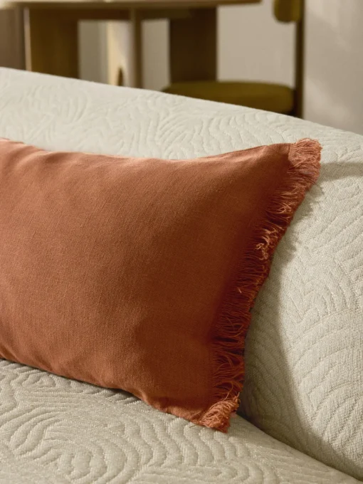 Mantas|Cojines Decorativos>Westwing Collection Funda de cojín de lino con flecos Luana Terracota