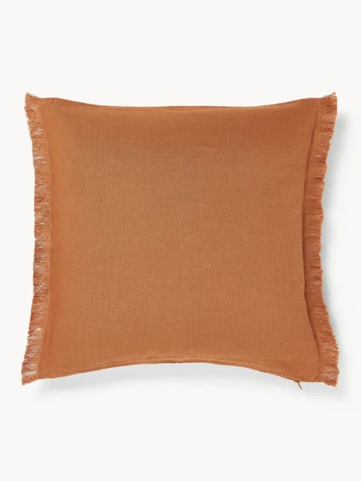 Mantas|Cojines Decorativos>Westwing Collection Funda de cojín de lino con flecos Luana Terracota