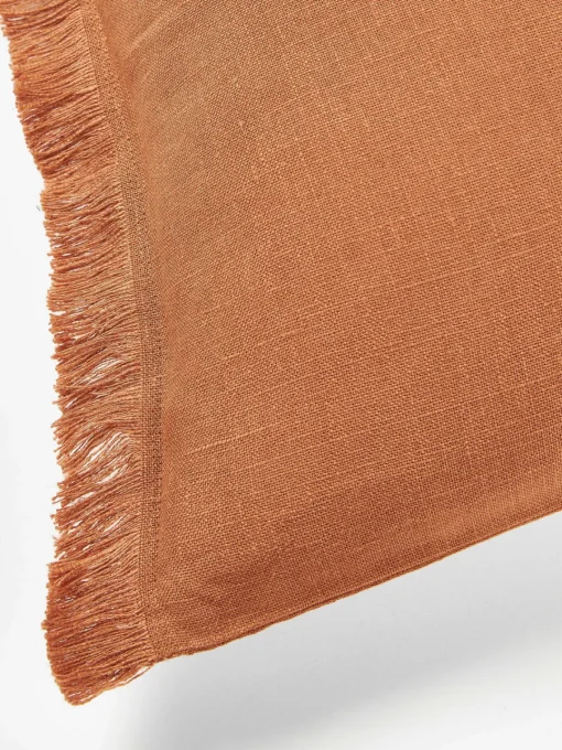 Mantas|Cojines Decorativos>Westwing Collection Funda de cojín de lino con flecos Luana Terracota