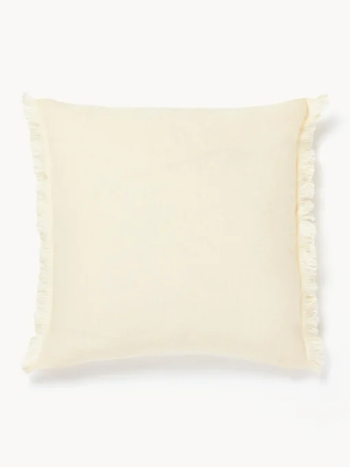 Cojines Decorativos|Cojines Decorativos>Westwing Collection Funda de cojín de lino con flecos Luana Amarillo claro