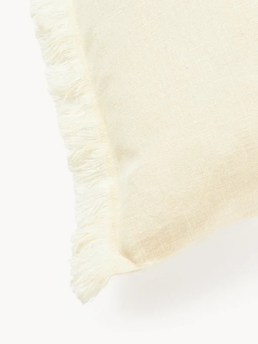 Cojines Decorativos|Cojines Decorativos>Westwing Collection Funda de cojín de lino con flecos Luana Amarillo claro