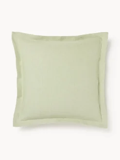 Mantas|Cojines Decorativos>Westwing Collection Funda de cojín de lino con dobladillo elevado Taryn Verde salvia