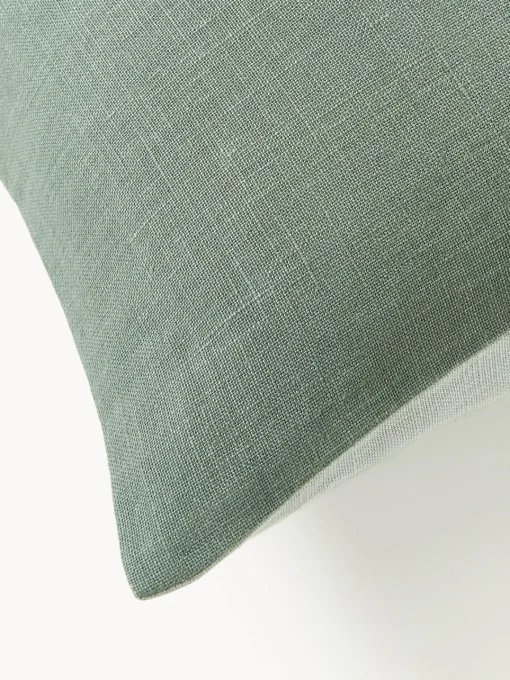 Cojines Decorativos|Mantas>Westwing Collection Funda de cojín de lino Odette Verde salvia, gris claro