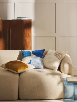 Mantas|Cojines Decorativos>Westwing Collection Funda de cojín de mezcla de seda Jasper Azul claro, azul, blanco Off White