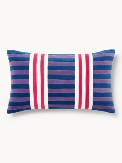 Mantas|Cojines Decorativos>Westwing Collection Funda de cojín de patchwork de terciopelo Tete Azul oscuro, lila, rosa, blanco Off White