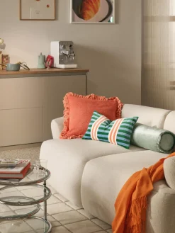 Mantas|Cojines Decorativos>Westwing Collection Funda de cojín de patchwork de terciopelo Tete Azul, verde oscuro, melocotón, blanco Off White