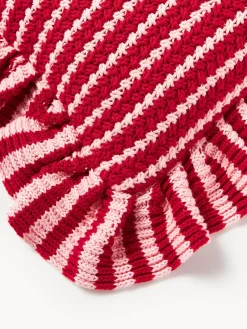 Cojines Decorativos|Mantas></noscript>Westwing Collection Funda de cojín de punto a rayas con volantes Blaise Rojo, rosa claro