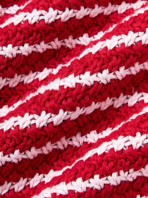 Cojines Decorativos|Mantas>Westwing Collection Funda de cojín de punto a rayas con volantes Blaise Rojo, rosa claro