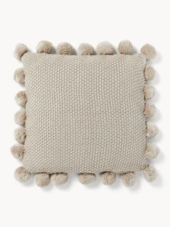 Mantas|Cojines Decorativos>Westwing Collection Funda de cojín de punto con pompones Molly