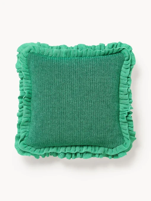 Cojines Decorativos|Cojines Decorativos>Westwing Collection Funda de cojín de punto con volantes Pansy Verde turquesa