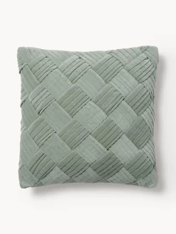 Cojines Decorativos|Cojines Decorativos>Westwing Collection Funda de cojín de terciopelo texturizada Sina Verde salvia