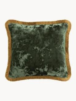 Mantas|Cojines Decorativos>Westwing Collection Funda de cojín de terciopelo con flecos Cyrus