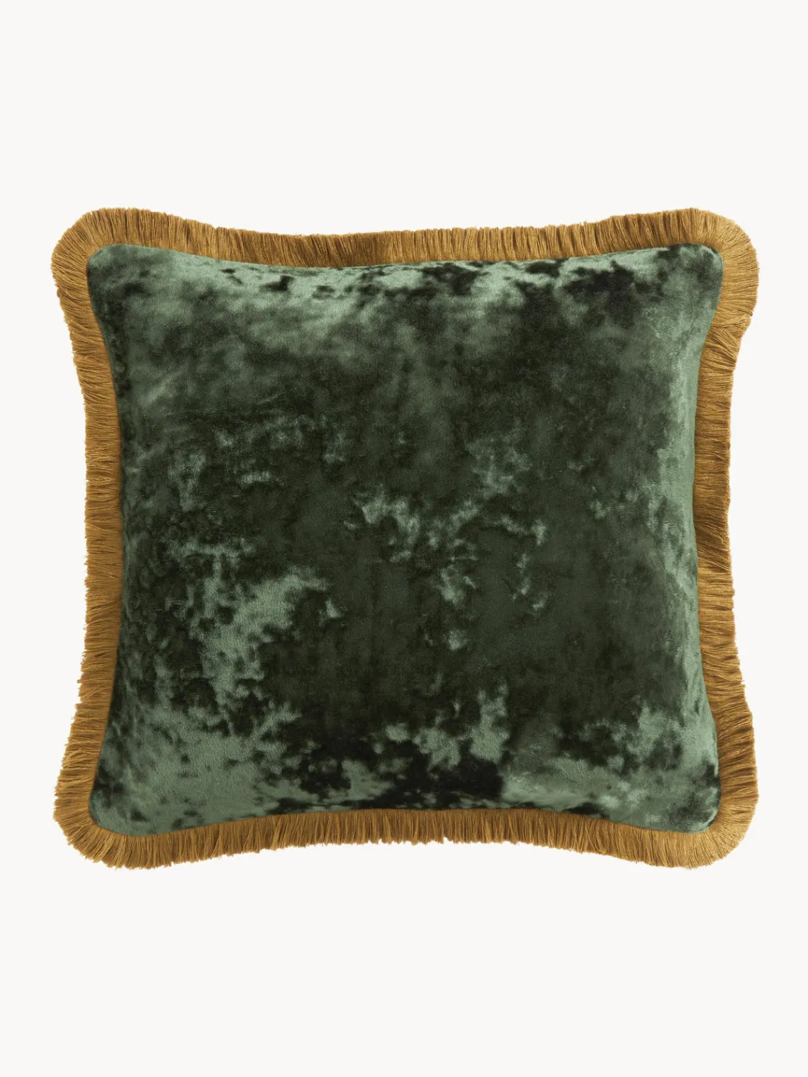 Mantas|Cojines Decorativos>Westwing Collection Funda de cojín de terciopelo con flecos Cyrus